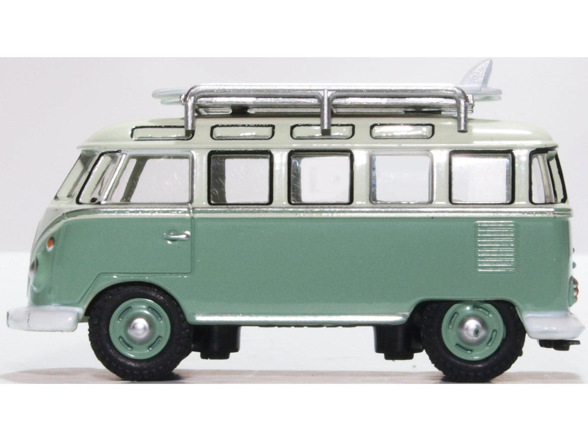 VW T1 Samba Bus w/Surfboards Turquoise/Blue White 1:76 Scale Diecast – Oxford Diecast-Oxford Diecast-Diecast Model Centre