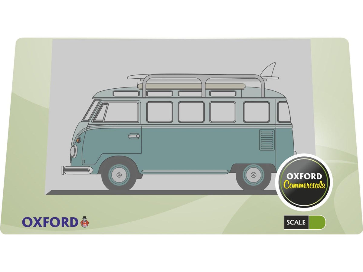VW T1 Samba Bus w/Surfboards Turquoise/Blue White 1:76 Scale Diecast – Oxford Diecast-Oxford Diecast-Diecast Model Centre