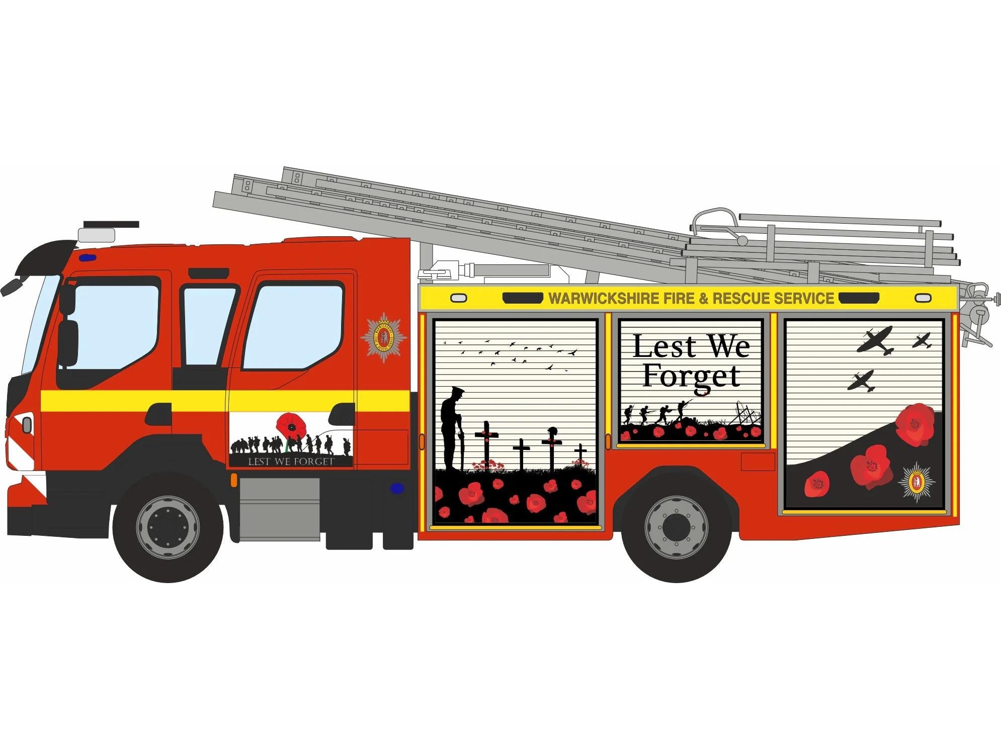 Volvo FL Emergency One Warwickshire Fire and Rescue Service 1:76 Scale Diecast Fire Engine – Oxford Diecast-Oxford Diecast-Diecast Model Centre