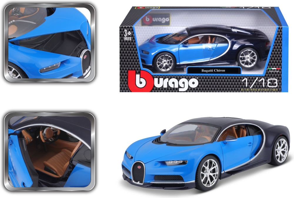 Bugatti Chiron Blue/Black 1:18 Scale Diecast Car – Bburago