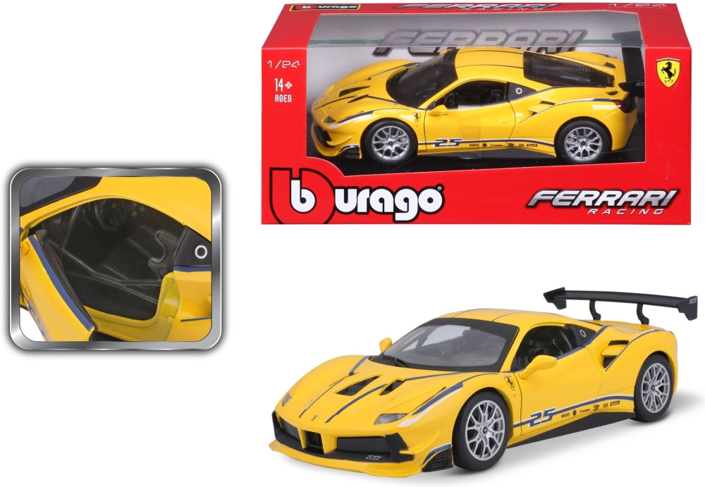 Ferrari 488 Challenge #25 Yellow 1:24 Scale Diecast Car – Bburago