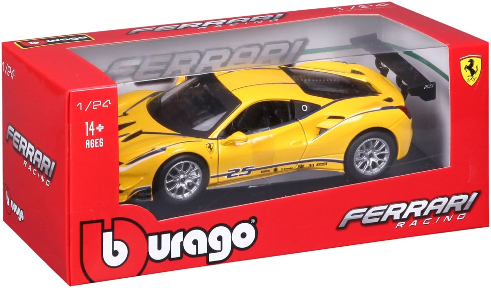 Ferrari 488 Challenge #25 Yellow 1:24 Scale Diecast Car – Bburago