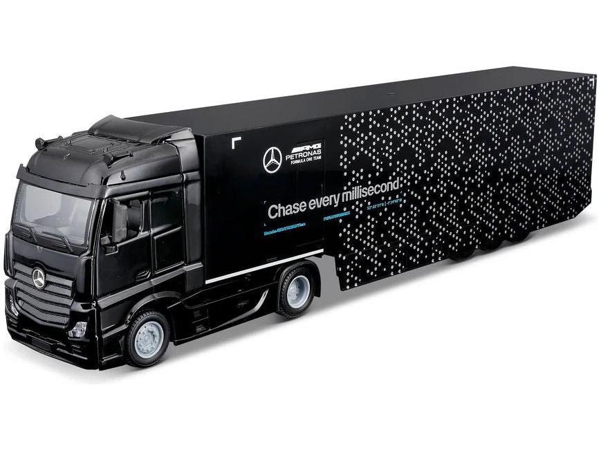Transportador de carreras Mercedes-AMG Mercedes-Benz Actros 2024 + 1 Coche W15 de Russell Camión y coche modelo a escala 1:43