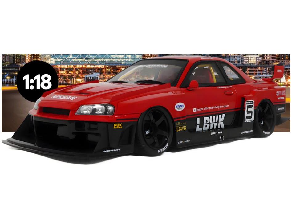 Nissan Skyline R34 GT R LB Super Silhouette Rojo 2020 Coche Modelo de Resina GT Spirit a Escala 1:18