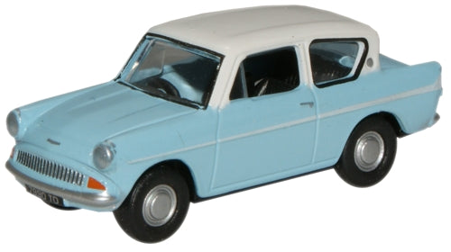 Ford Anglia Light Blue/Ermine White 1:76 Scale Diecast Car – Oxford Diecast