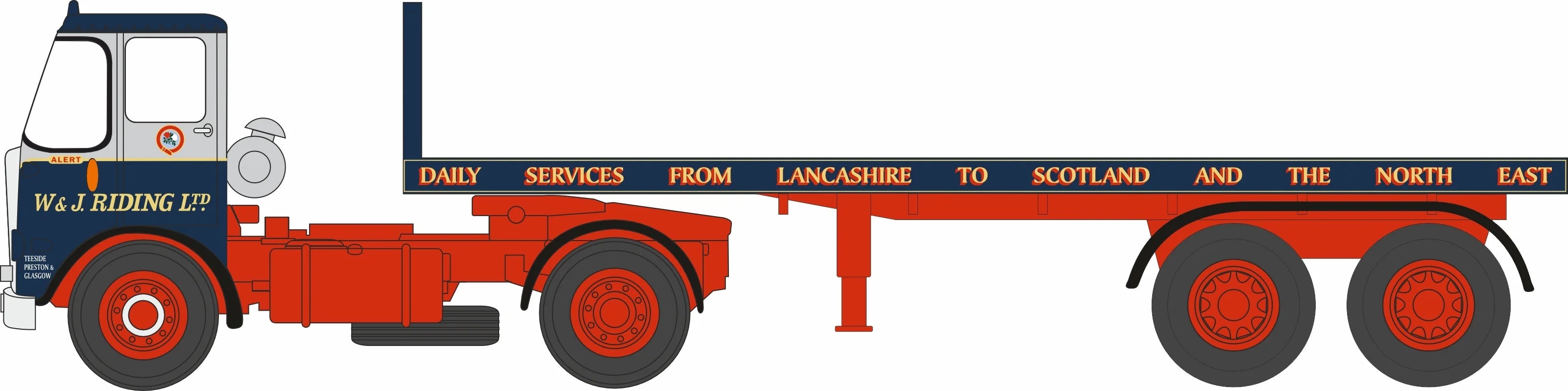 Atkinson Borderer Flatbed Trailer W and J Riding Ltd 1:76 Scale Diecast Truck – Oxford Diecast