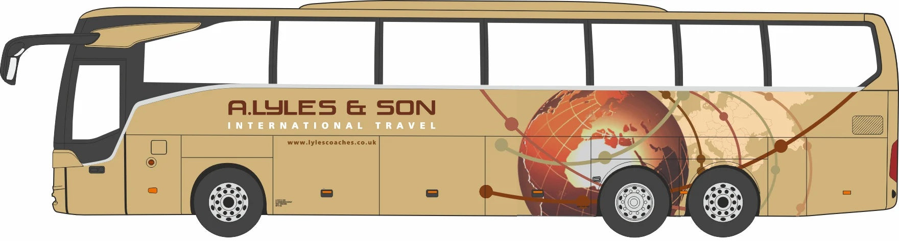 Mercedes Tourismo 3 Axle A. Lyles and Son 1:76 Scale Diecast Bus – Oxford Diecast