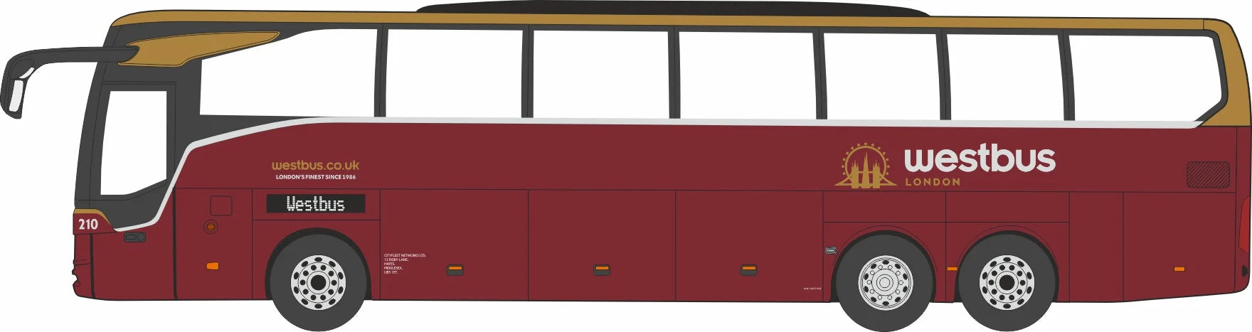 Mercedes Tourismo 3 Axle Westbus 1:76 Scale Diecast Bus – Oxford Diecast