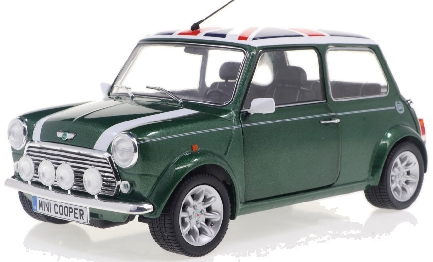 Rover Mini Cooper Sport British Racing Green and Flag Roof 1997 1:18 Scale Diecast Model Car – Solido
