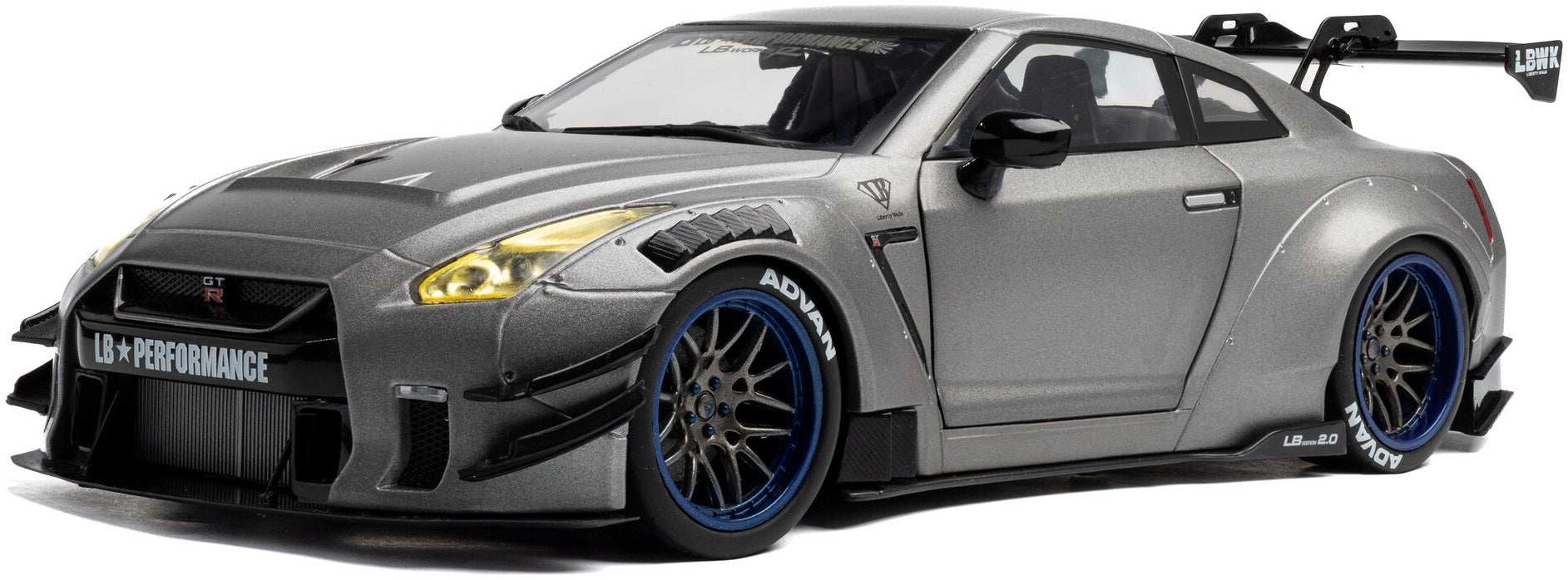 Nissan GT-R (R35) w/Liberty Walk Body Kit 2.0 Silver 2023 1:18 Scale Diecast Model Car – Solido