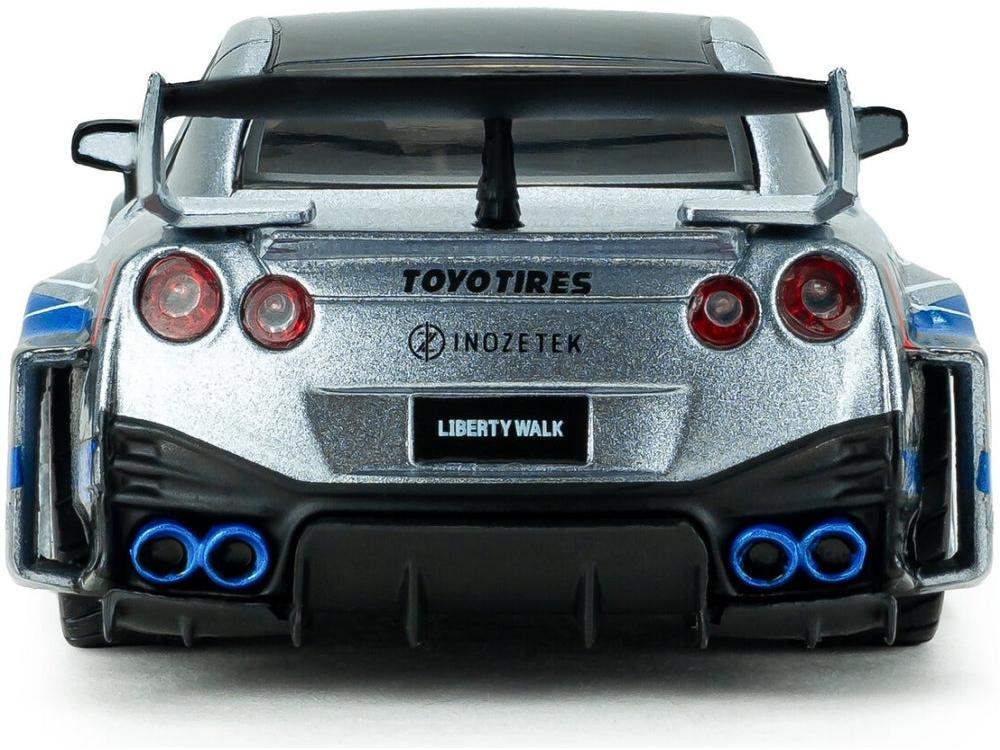 Nissan GT-R (R35) Liberty Walk Silhouette Silver and Blue Stripes 2020 1:43 Scale Diecast Model Car – Solido