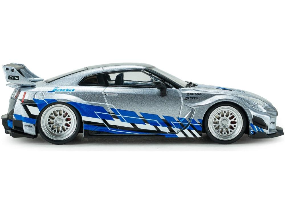Nissan GT-R (R35) Liberty Walk Silhouette Silver and Blue Stripes 2020 1:43 Scale Diecast Model Car – Solido