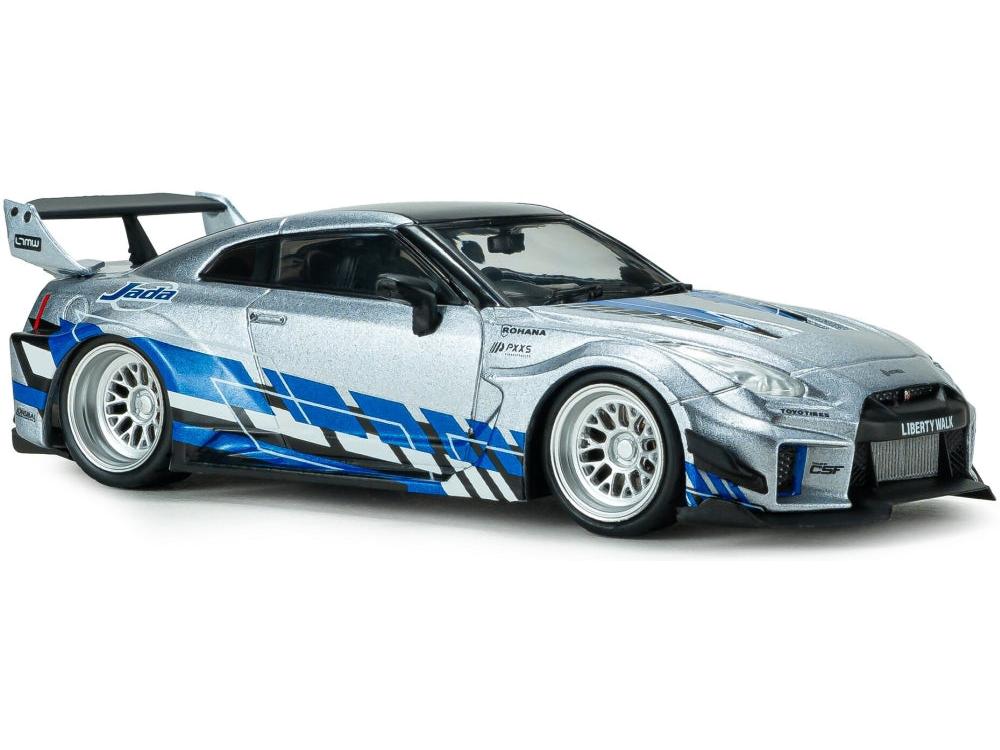 Nissan GT-R (R35) Liberty Walk Silhouette Silver and Blue Stripes 2020 1:43 Scale Diecast Model Car – Solido