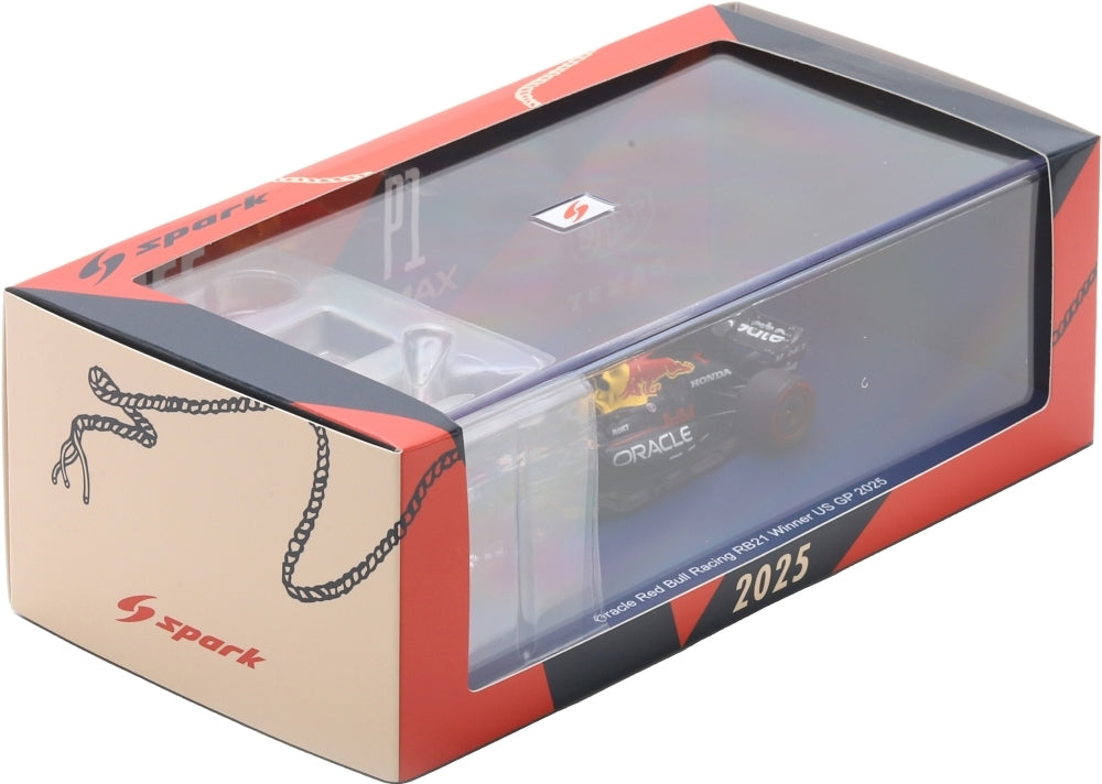 Oracle Red Bull Racing RB21 #1 1st US GP 2025 Max Verstappen w/Pit Boards 1:43 Scale Resin Car – Spark