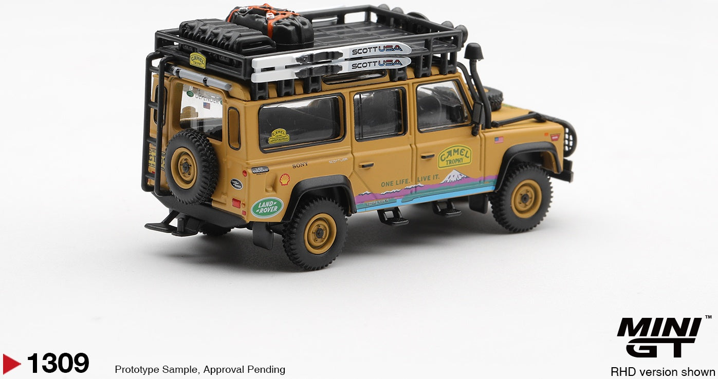 Land Rover Defender 110 1998 Camel Trophy Tierra Del Fuego CT.10 USA (RHD) Blister Packaging 1:64 Scale Diecast Model Car – MINI GT