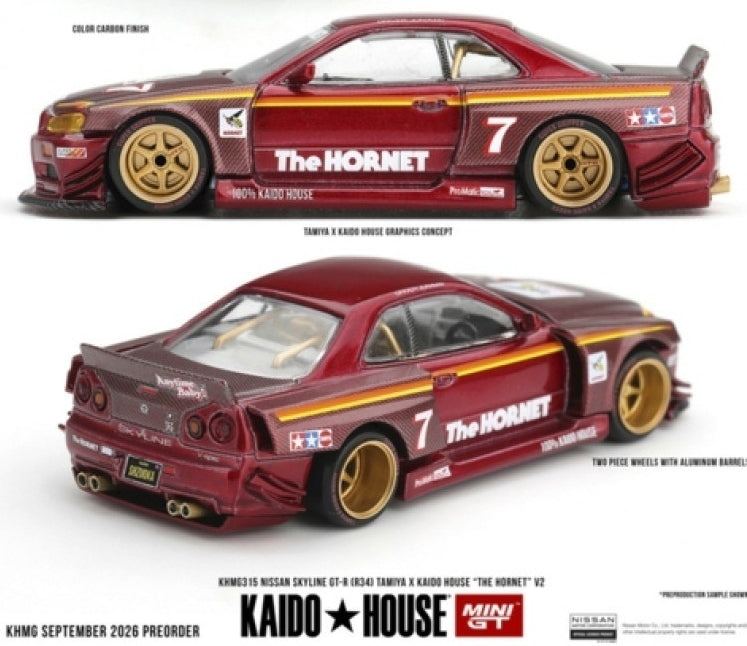 Nissan Skyline GT-R (R34) Tamiya X Kaido House The Hornet V2 1:64 Scale Diecast Car – MINI GT