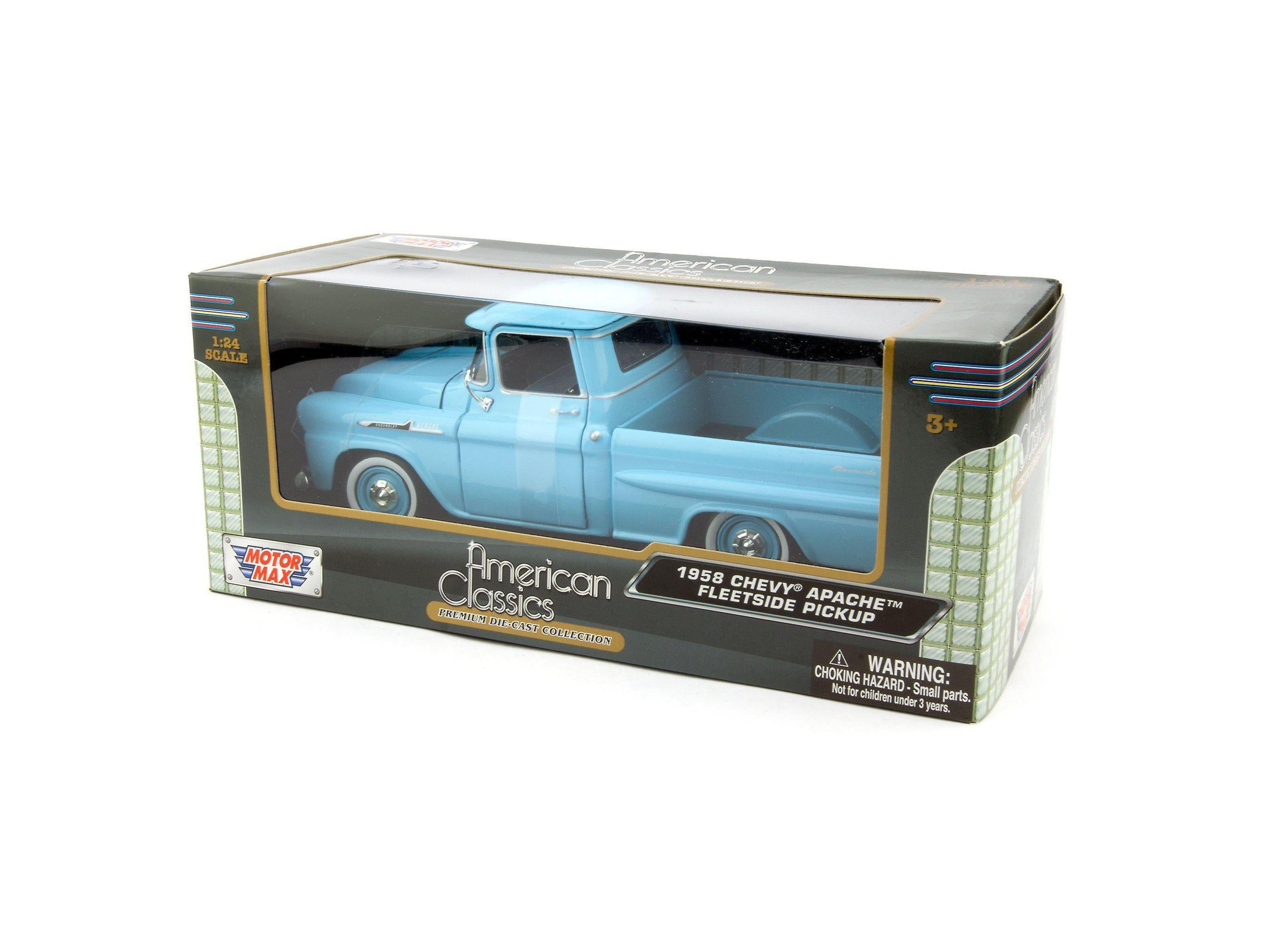 Chevrolet Apache Fleetside Diecast Toy Pickup Truck 1958 blue - 1:24 Scale-Motormax-Diecast Model Centre