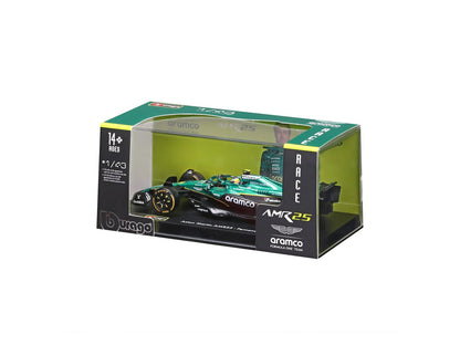 Aston Martin AMR 25 F1 2025 #14 Fernando Alonso w/Helmet 1:43 Scale Bburago Diecast Model Car-Bburago-Diecast Model Centre