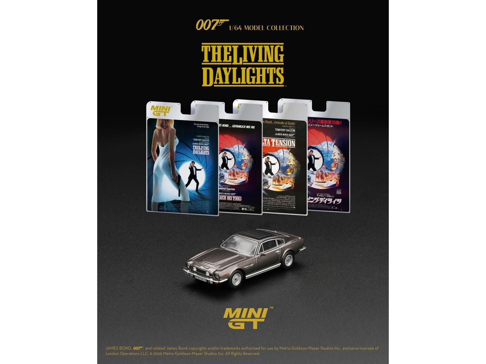 Aston Martin V8 Vantage The Living Daylights Weapons Off (RHD) Spanish Blister Packaging 1:64 Scale Diecast Model Car – MINI GT-MINI GT-Diecast Model Centre