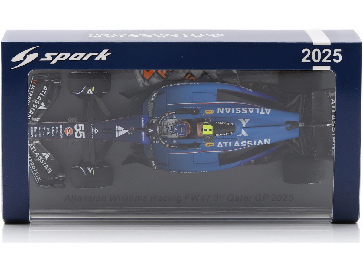 Atlassian Williams FW47 #55 3rd F1 Qatar GP 2025 Carlos Sainz w/Pit Board 1:43 Scale Resin Car – Spark-Spark-Diecast Model Centre