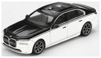 BMW I7 XDRIVE60 Alpine White/Black Sapphire (RHD) 1:64 Scale MINI GT Diecast Model-MINI GT-Diecast Model Centre