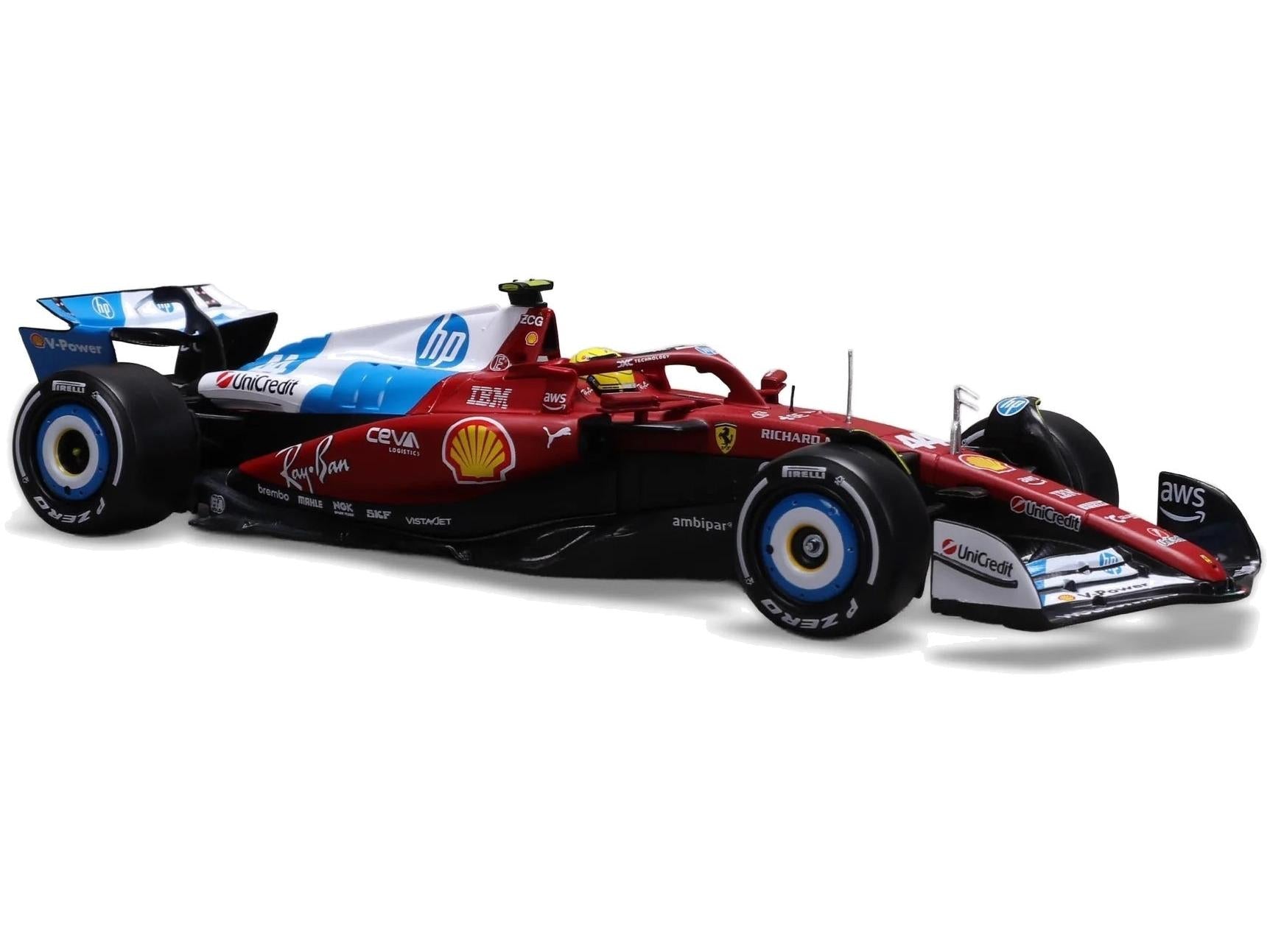 Ferrari SF-25 F1 GP de Miami 2025 con casco #44 Lewis Hamilton Coche de metal fundido a escala 1:24 Bburago