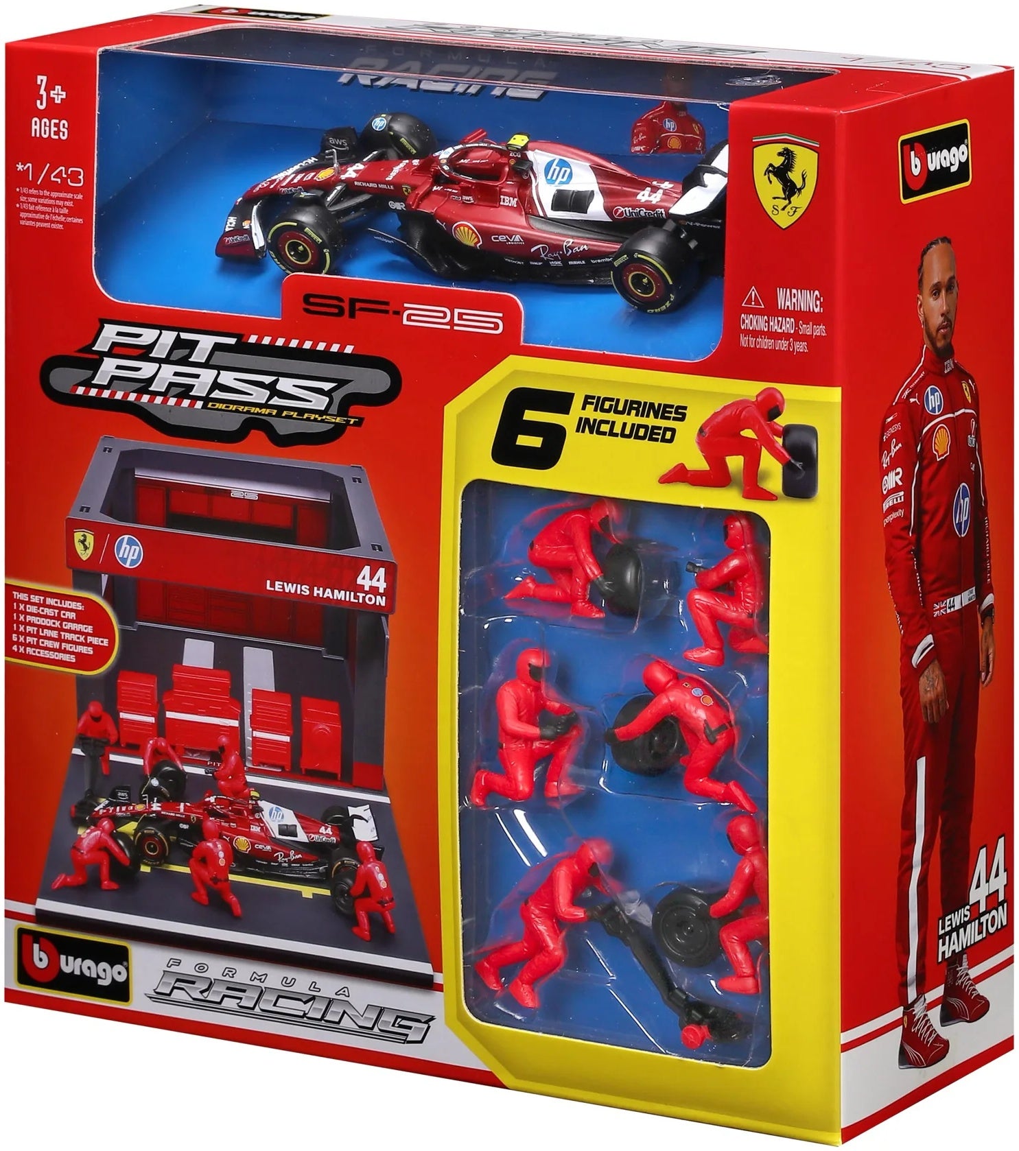 Ferrari SF-25 F1 2025 Lewis Hamilton Pit Pass Diorama Bburago à l'échelle 1:43