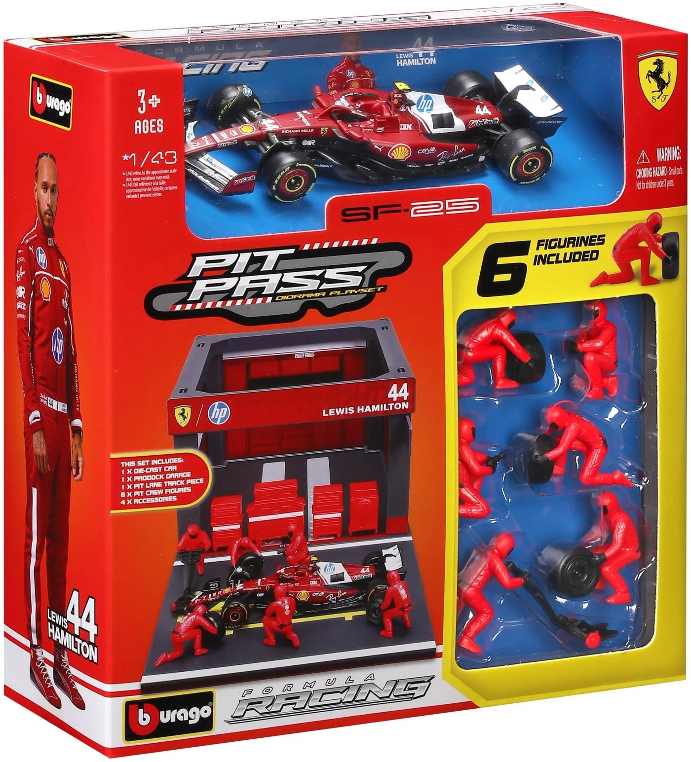 Ferrari SF-25 F1 2025 Lewis Hamilton Pit Pass Diorama Bburago à l'échelle 1:43
