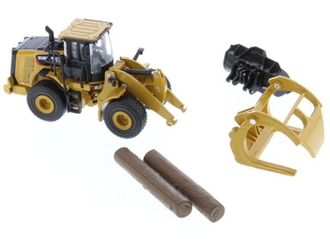 CAT 950M Wheel Loader w/Log Fork (w/Bucket + 2 Round Poles) 1:64 Scale Diecast Masters Model-Diecast Masters-Diecast Model Centre