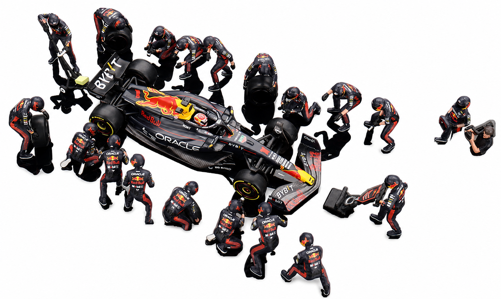 Oracle Red Bull RB19 #1 Max Verstappen F1 Japanese GP 2023 Pit Crew Set Limited Edition 1:64 Scale Diecast – MINI GT
