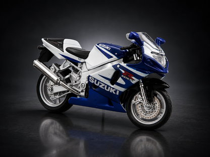 Maquette de moto Suzuki GSX-R750 bleu/blanc à l'échelle 1:18