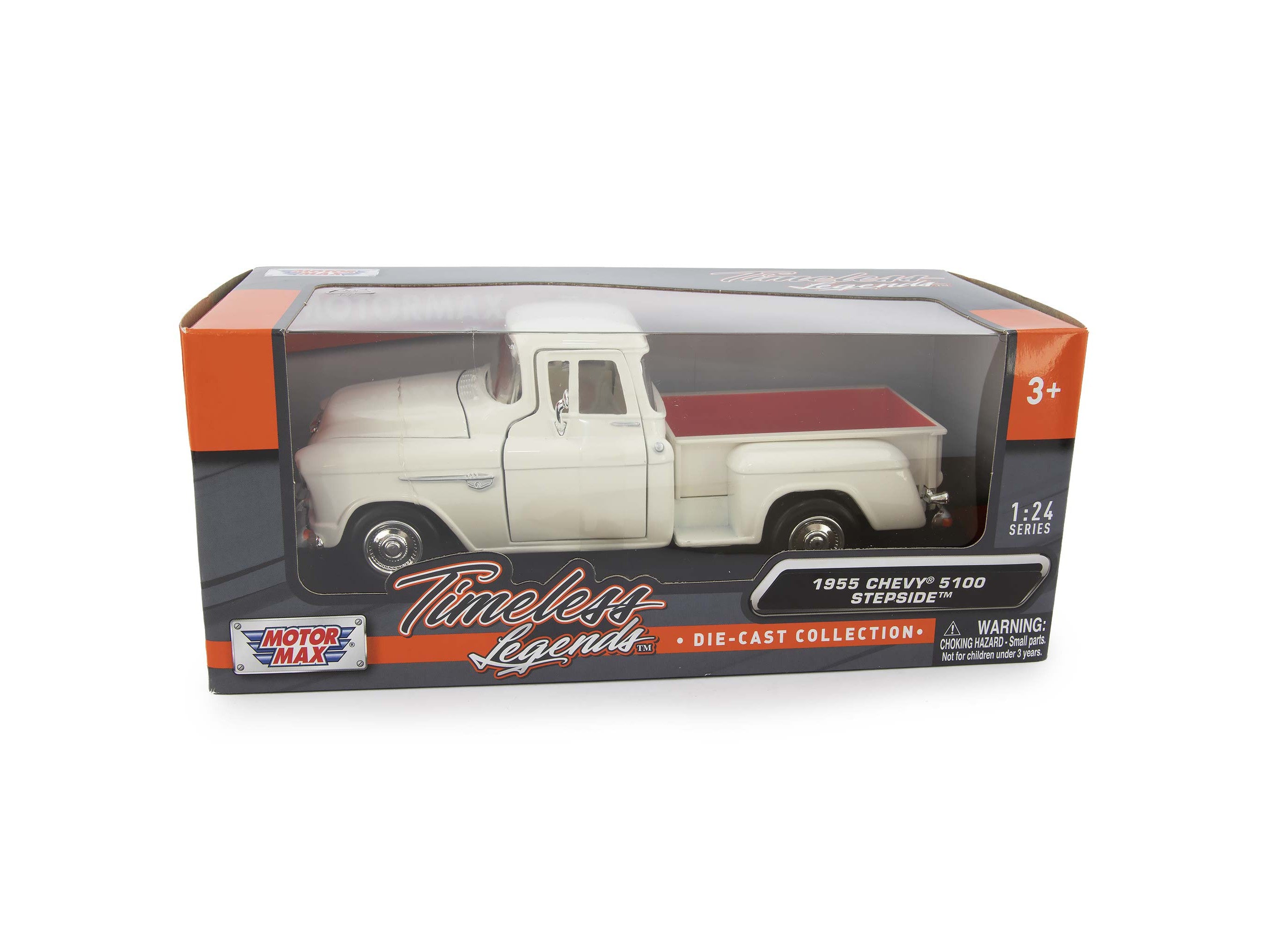 Chevrolet 5100 Stepside 1955 white - 1:24 Scale Model Pickup Truck-Motormax-Diecast Model Centre