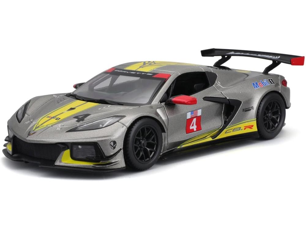 Chevrolet Corvette C8R 2020 Grey/Yellow #4 1:24 Scale Diecast Model Car – Bburago-Bburago-Diecast Model Centre