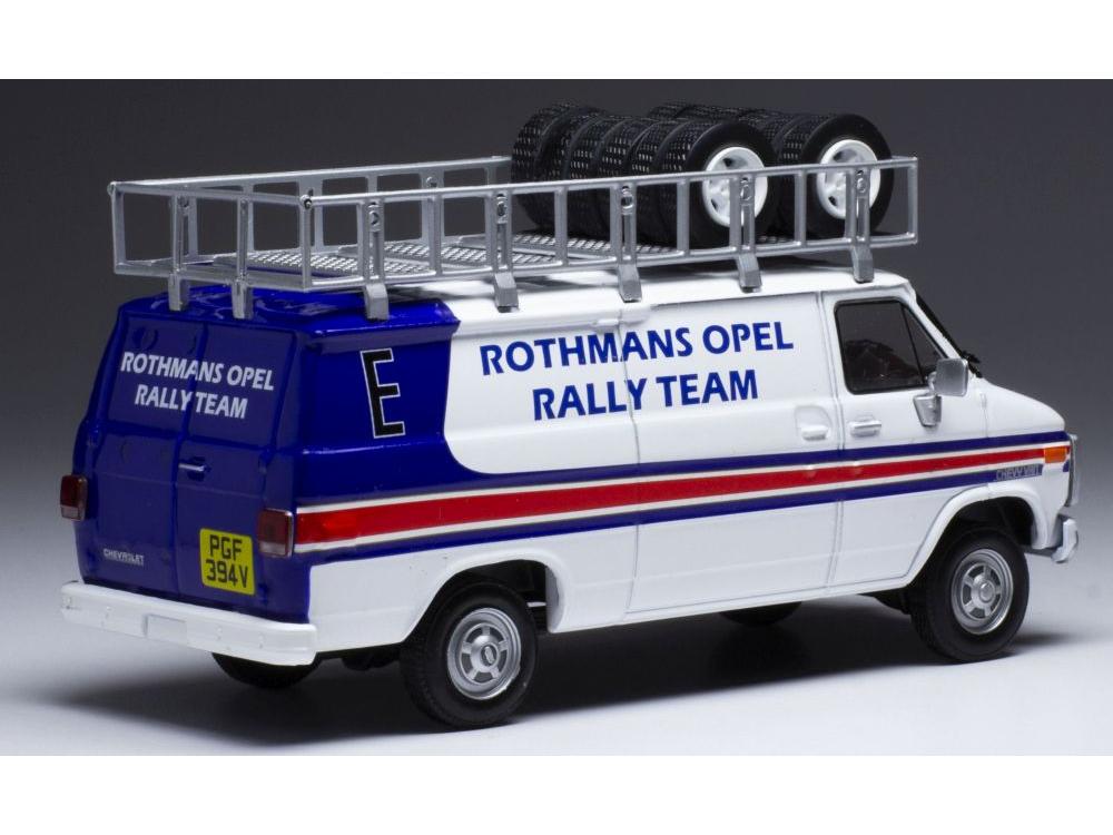 Chevrolet G-Series Van Rothmans Opel Rally 1983 Assistance w/Roof Rack/Wheels 1:43 Scale IXO Diecast Model Car-IXO-Diecast Model Centre