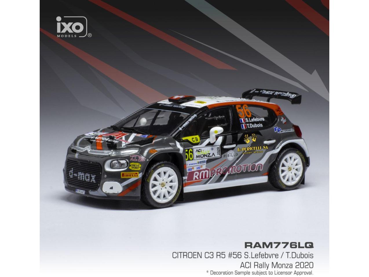 Citroen C3 R5 #56 WRC Rallye Monza 2020 S.Lefebvre/T.Dubios 1:43 Scale IXO Diecast Model Car-IXO-Diecast Model Centre