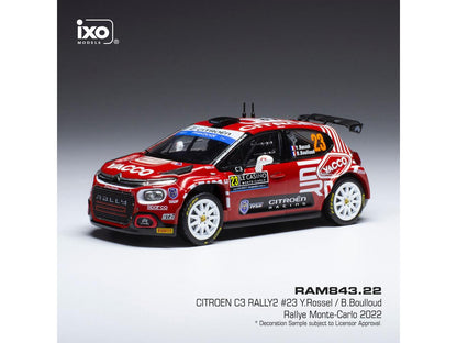 Citroen C3 Rally2 #23 WRC Monte Carlo 2022 Y.Rossel/B.Boulloud 1:43 Scale IXO Diecast Model Car-IXO-Diecast Model Centre