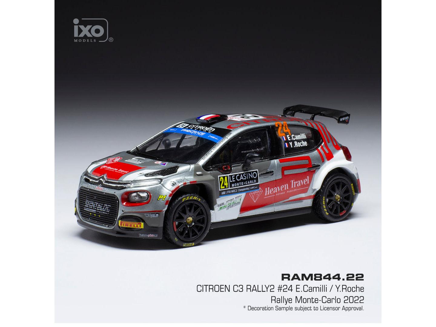 Citroen C3 Rally2 #24 WRC Monte Carlo 2022 E.Camilli/Y.Roche 1:43 Scale IXO Diecast Model Car-IXO-Diecast Model Centre