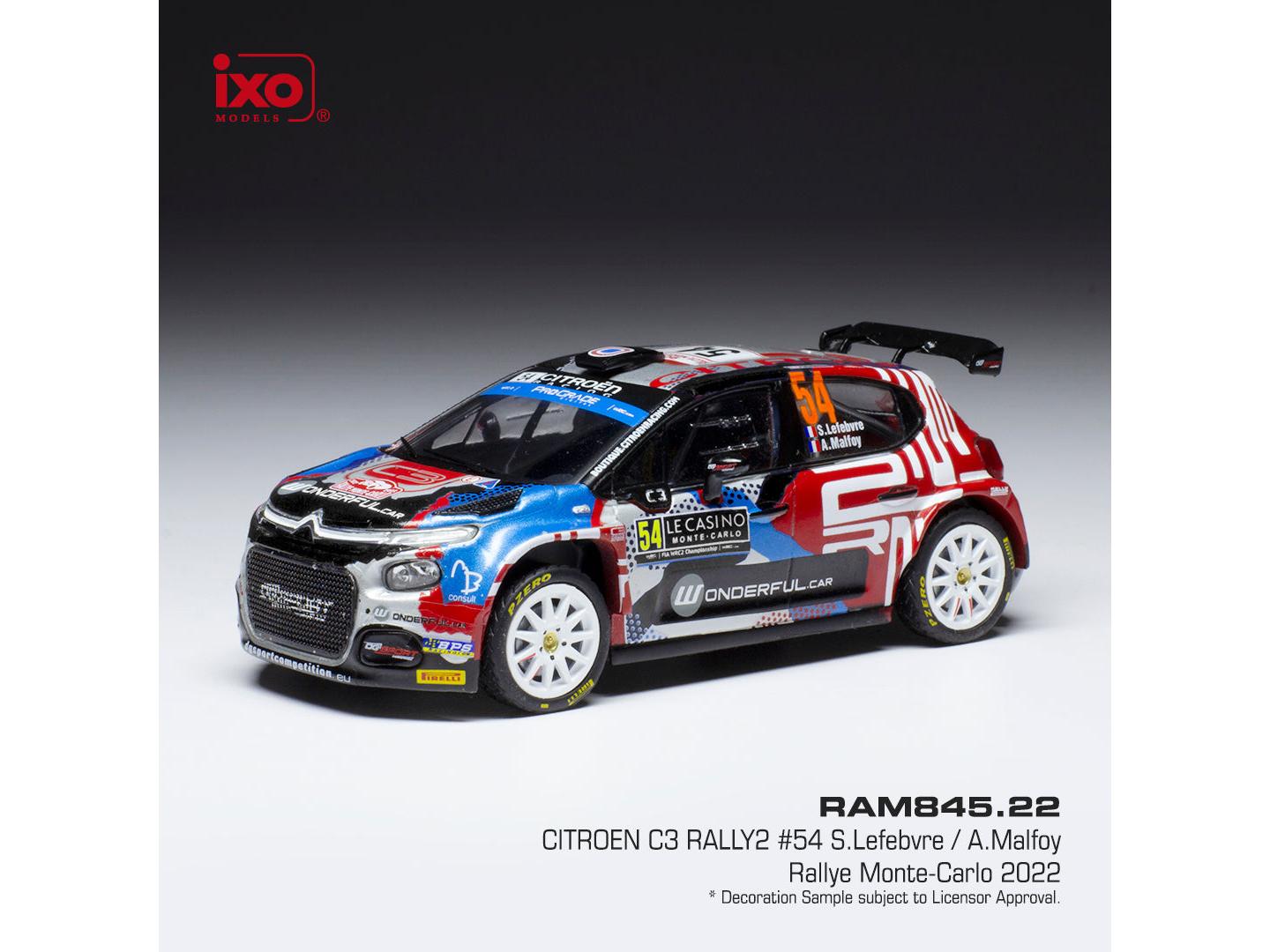 Citroen C3 Rally2 #54 WRC Monte Carlo 2022 S.Lefebvre/A.Malfoy 1:43 Scale IXO Diecast Model Car-IXO-Diecast Model Centre