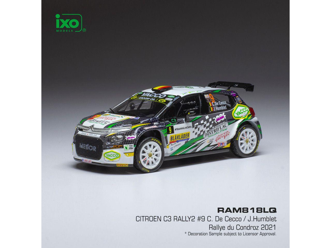 Citroen C3 Rally2 #9 Rallye du Condroz Huy 2021 C. De Cecco/J.Humblet 1:43 Scale IXO Diecast Model Car-IXO-Diecast Model Centre