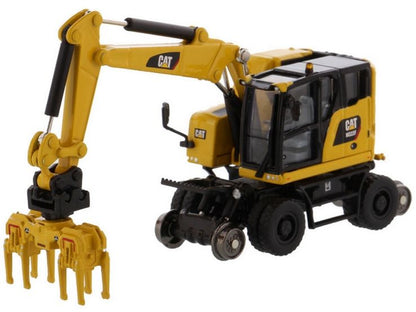 CAT M323F Railroad Wheeled Excavator Safety Yellow 1:87 Scale Diecast Masters Model