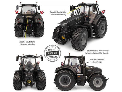 Deutz-Fahr 7250 TTV Warrior Tractor Matt Black 1:32 Scale Universal Hobbies Diecast Model-Universal Hobbies-Diecast Model Centre