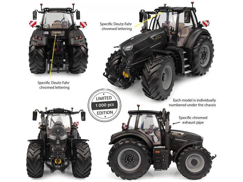 Deutz-Fahr 7250 TTV Warrior Tractor Matt Black 1:32 Scale Universal Hobbies Diecast Model-Universal Hobbies-Diecast Model Centre
