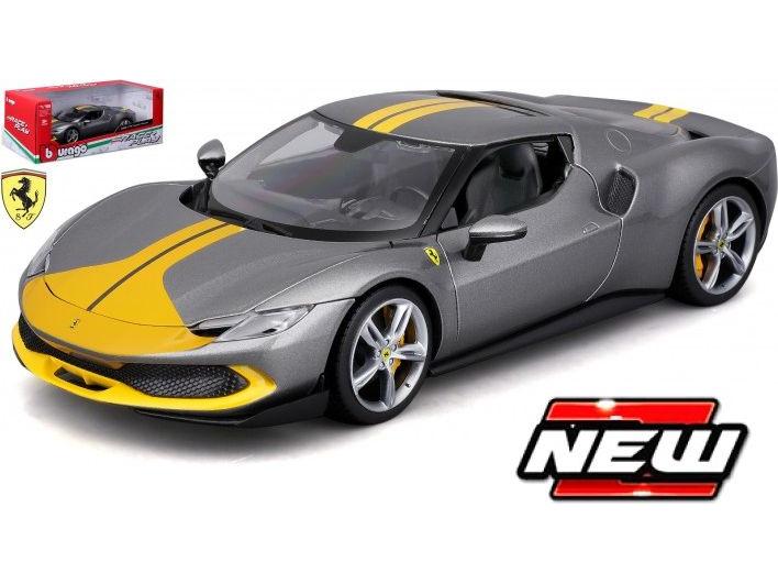 Ferrari 296 GTB Grey/Yellow 1:18 Scale Bburago Diecast Model Car-Bburago-Diecast Model Centre