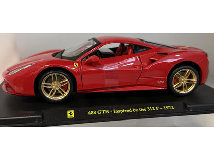 Ferrari 488 GTB Red Inspired by 1972 312P 1:24 Scale Unbranded Diecast Model Car-Unbranded-Diecast Model Centre