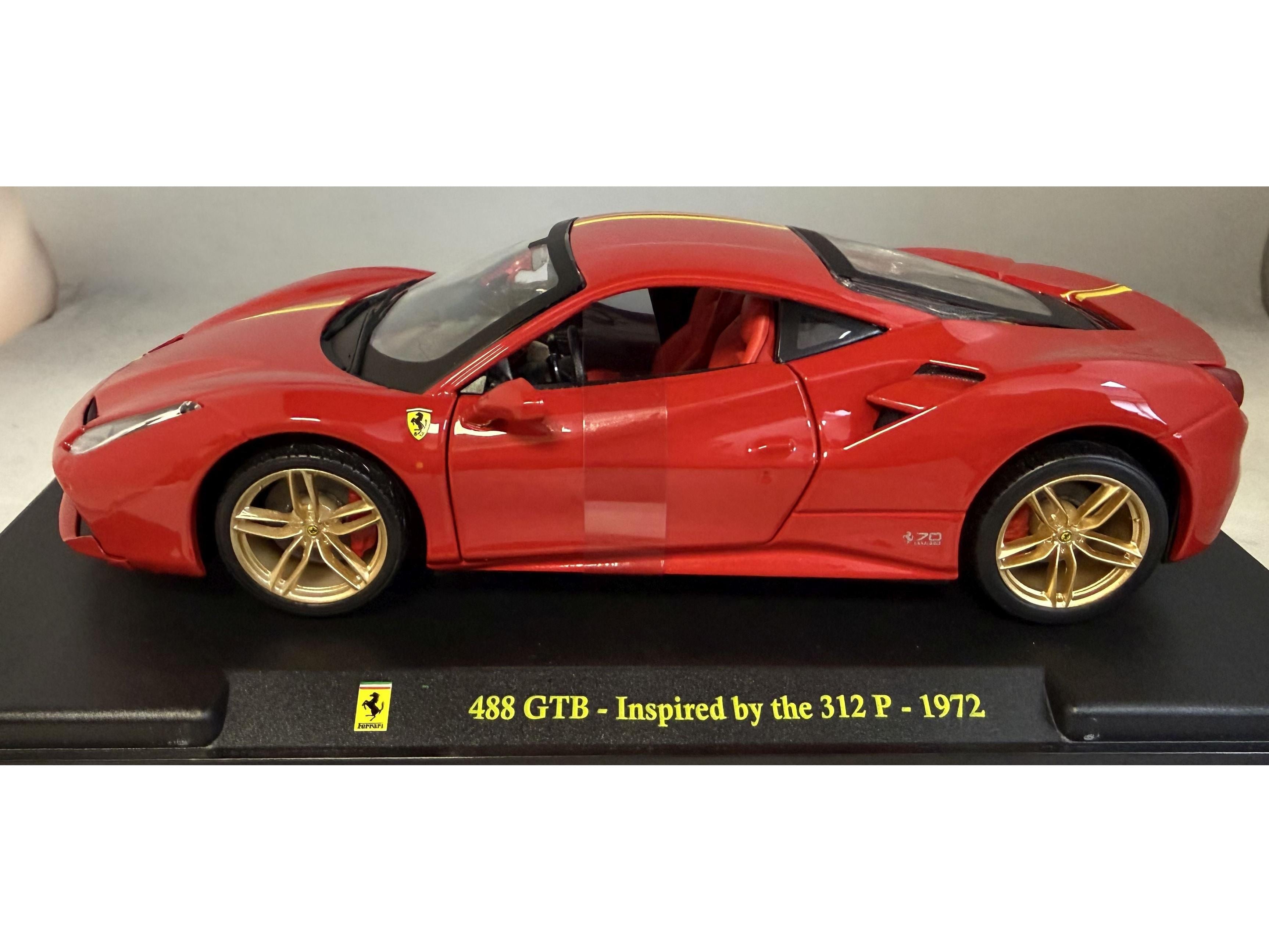 Ferrari 488 GTB Red Inspired by 1972 312P 1:24 Scale Unbranded Diecast Model Car-Unbranded-Diecast Model Centre