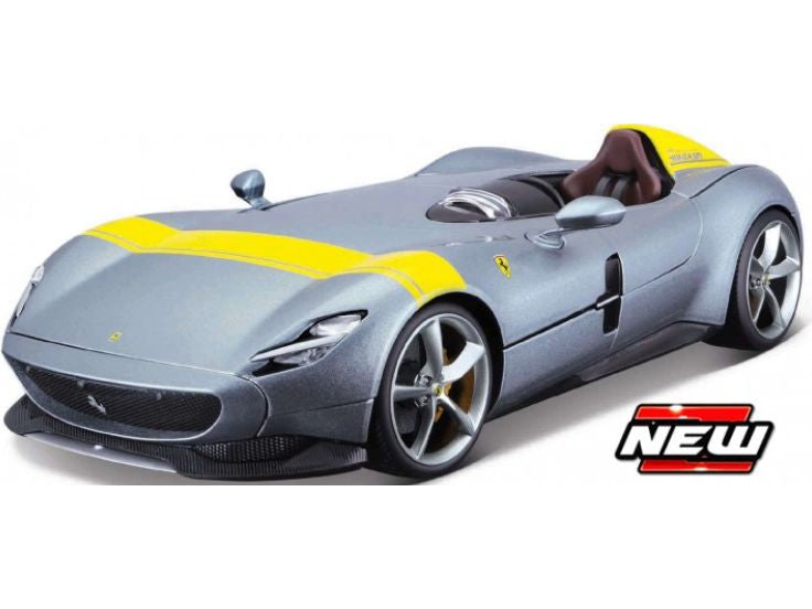 Ferrari Monza SP1 Convertible silver/yellow - 1:43 Scale Diecast Toy Car-Bburago-Diecast Model Centre