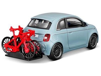 Fiat 500E Light Blue w/Bike Rack 1:24 Scale Bburago Diecast Model Car-Bburago-Diecast Model Centre