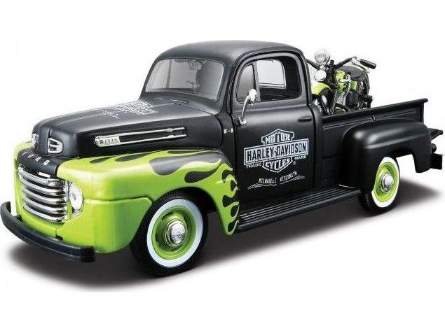 Ford F-1 1948 Green/Black + Harley-Davidson 1:24 Scale Maisto Diecast Model Pickup-Maisto-Diecast Model Centre