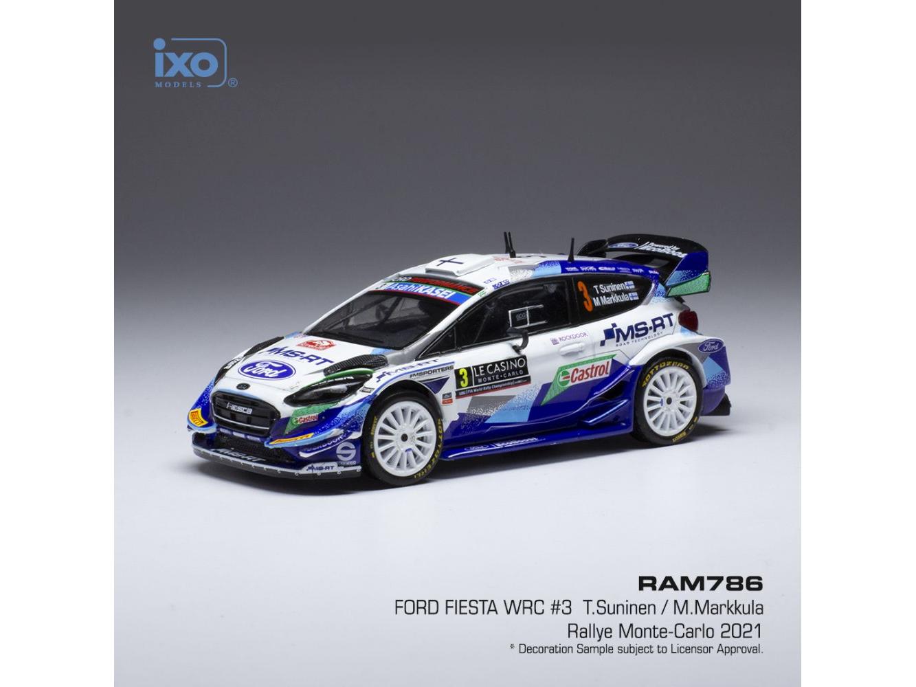 Ford Fiesta WRC #3 Rally Monte Carlo 2021 T.Suninen/J.Markkula 1:43 Scale IXO Diecast Model Car-IXO-Diecast Model Centre