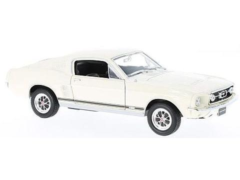 Ford Mustang GT 1967 White/Cream 1:24 Scale Welly Diecast Model-Welly-Diecast Model Centre
